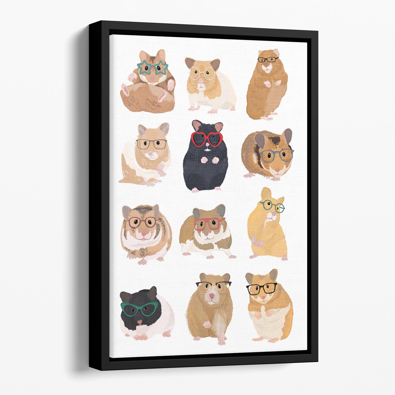 12 Hamsters In Glasses Floating Framed Canvas - 1x - 1