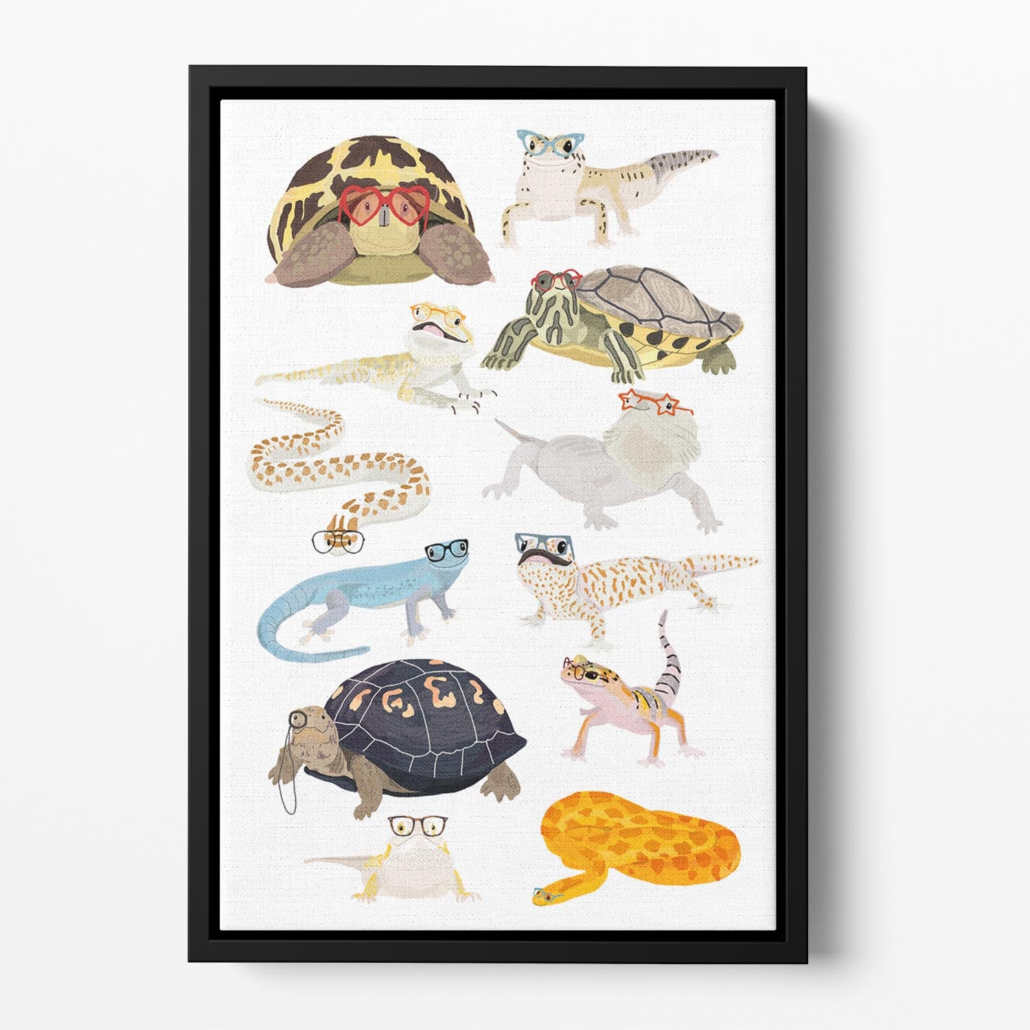 12 Reptiles In Glasses Floating Framed Canvas - 1x - 2