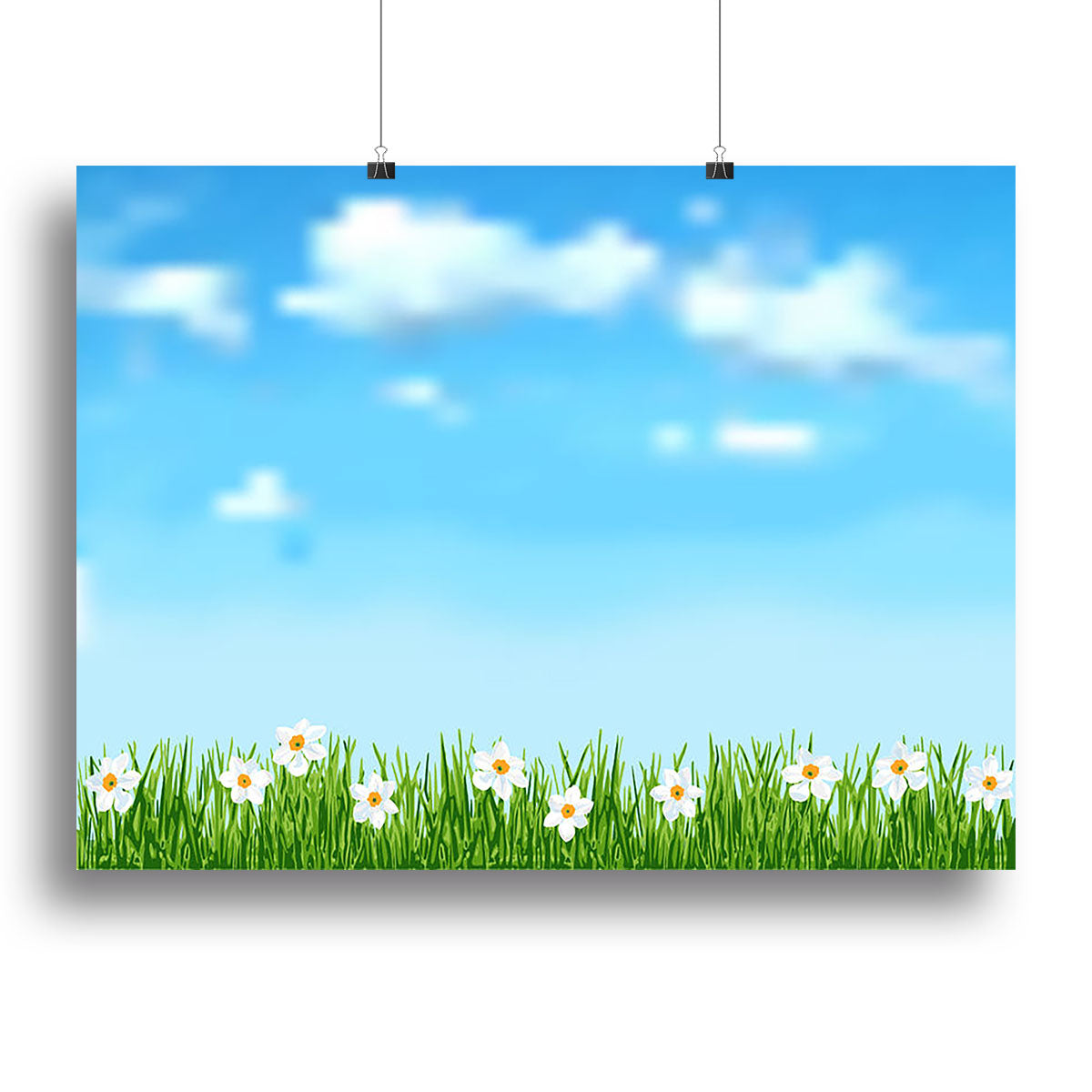 Background with grass and white flowers Poster - Unframed