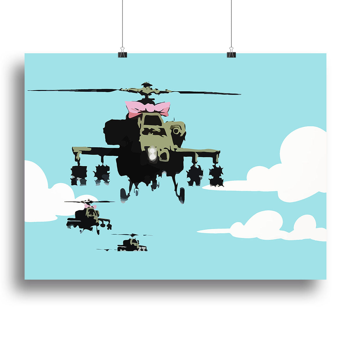 Banksy Friendly Helicopters Light Blue Poster - Unframed
