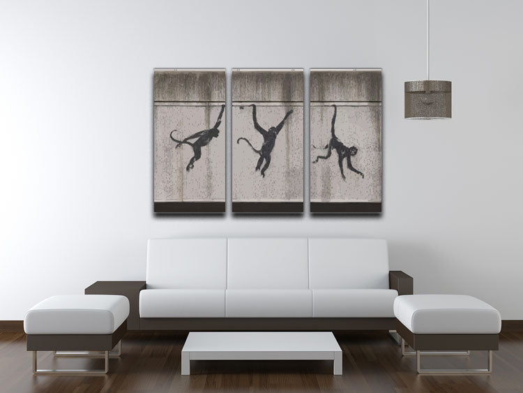 Banksy Monkeys Accross Tube 3 Split Panel Canvas Print - Canvas Art Rocks - 3
