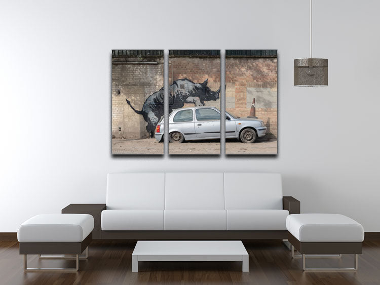 Banksy Rhino In Charlton 3 Split Panel Canvas Print - Canvas Art Rocks - 3
