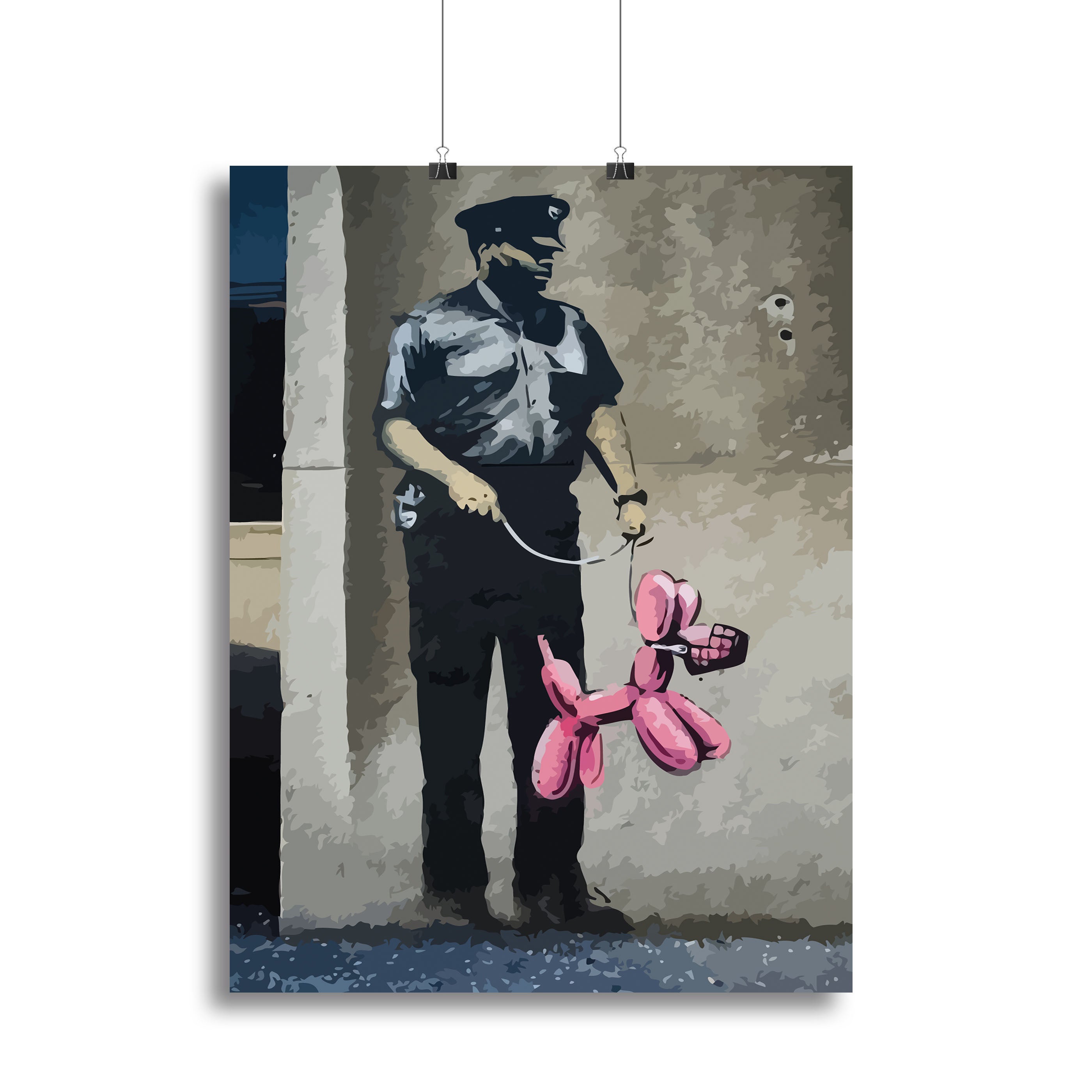 Banksy Security Guard With Pink Balloon Dog Poster - Unframed