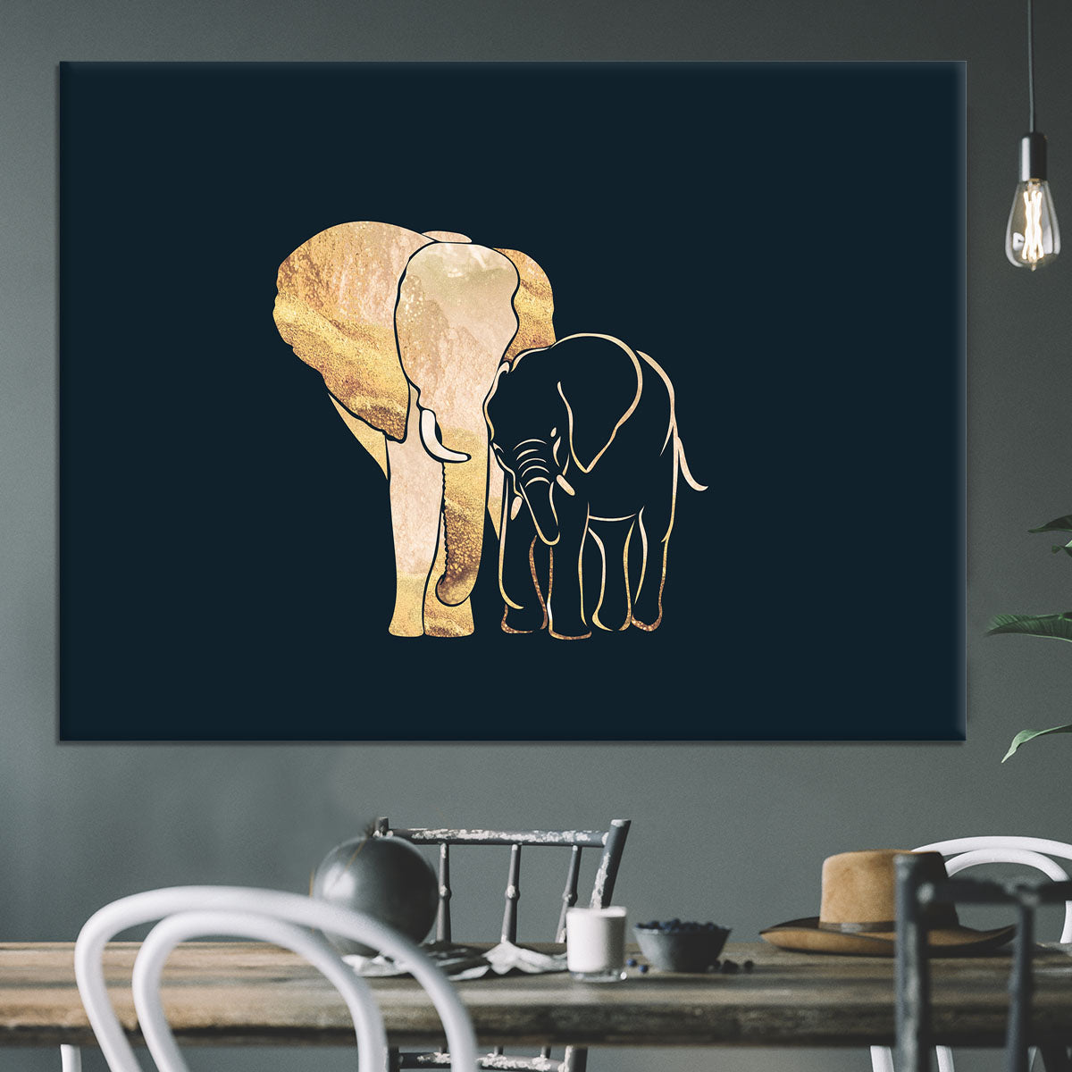 Black Gold Elephants 1 Canvas Print or Poster - 1x - 3