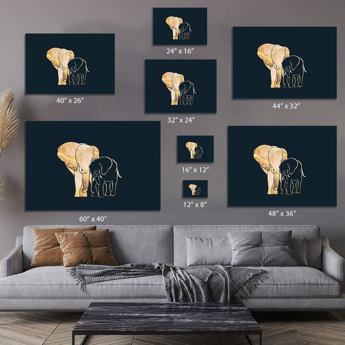 Black Gold Elephants 1 Canvas Print or Poster - 1x - 7