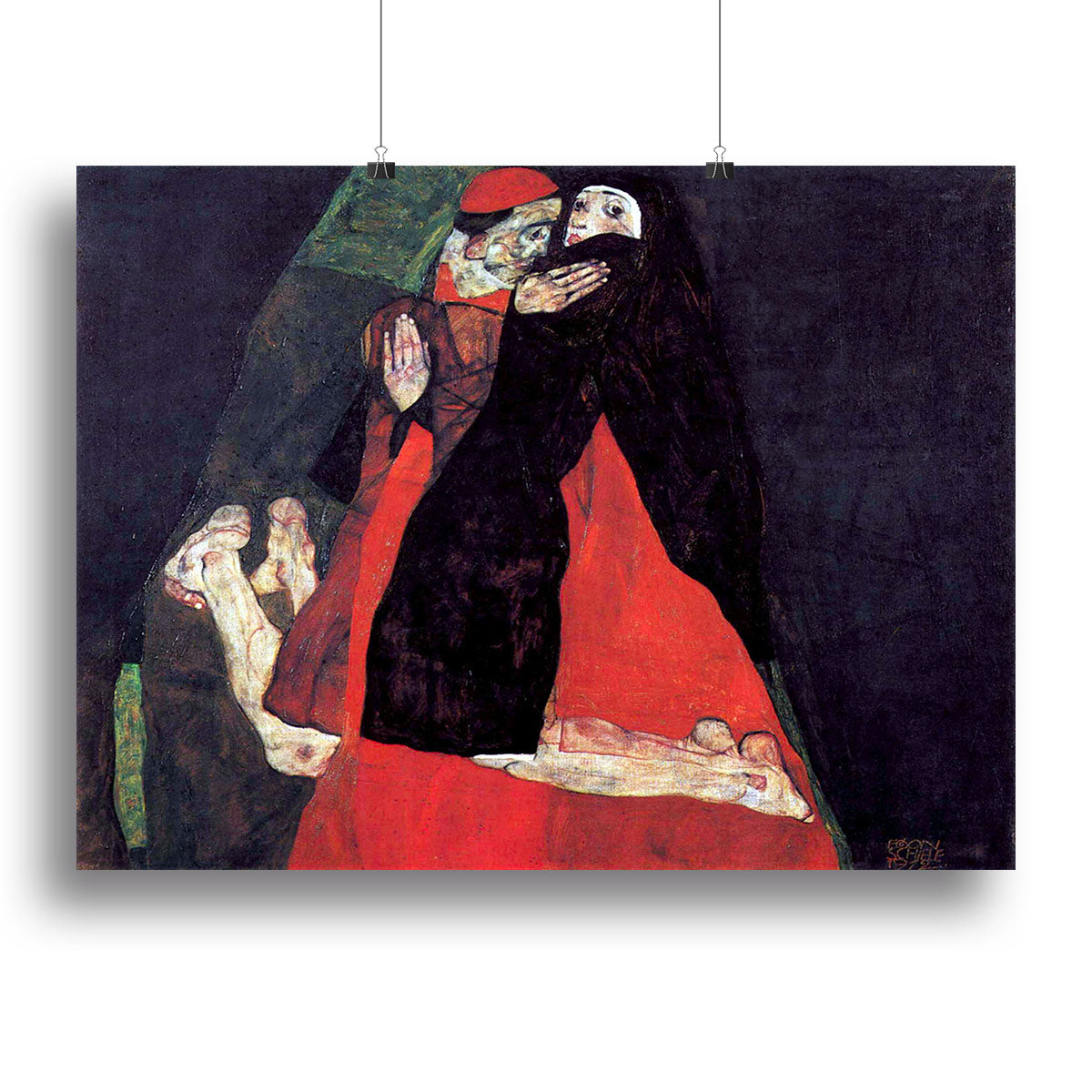 Cardinal and Nun or The caress by Egon Schiele Poster - Unframed