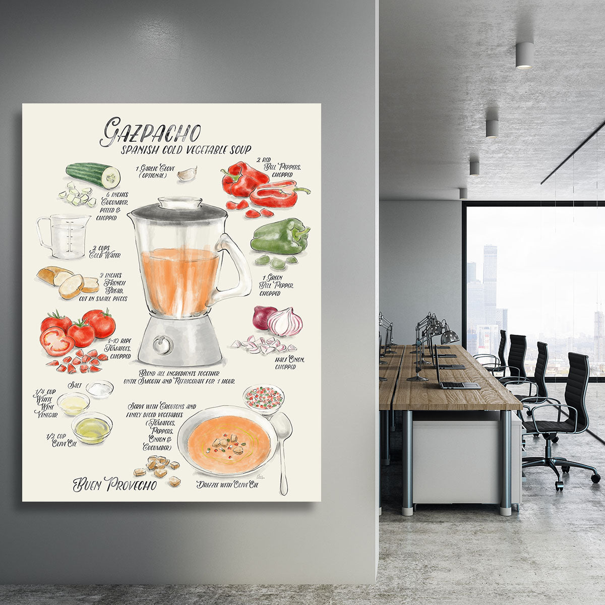 Gazpacho illustrated recipe in English Canvas Print or Poster - Canvas Art Rocks - 3