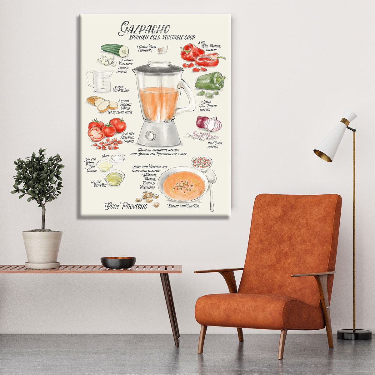 Gazpacho illustrated recipe in English Canvas Print or Poster - Canvas Art Rocks - 6