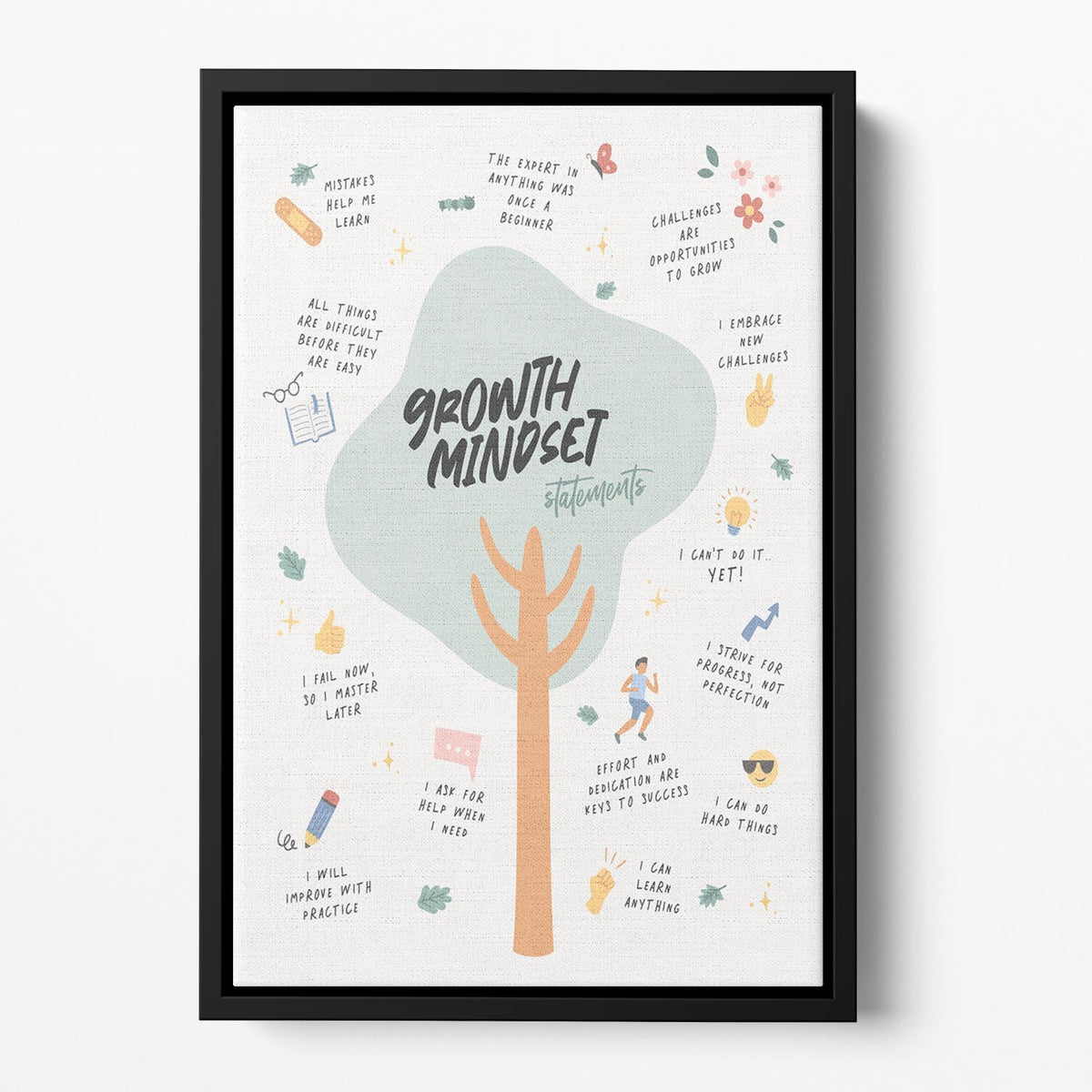 Growth Mindset Affirmations Floating Framed Canvas | Canvas Art Rocks