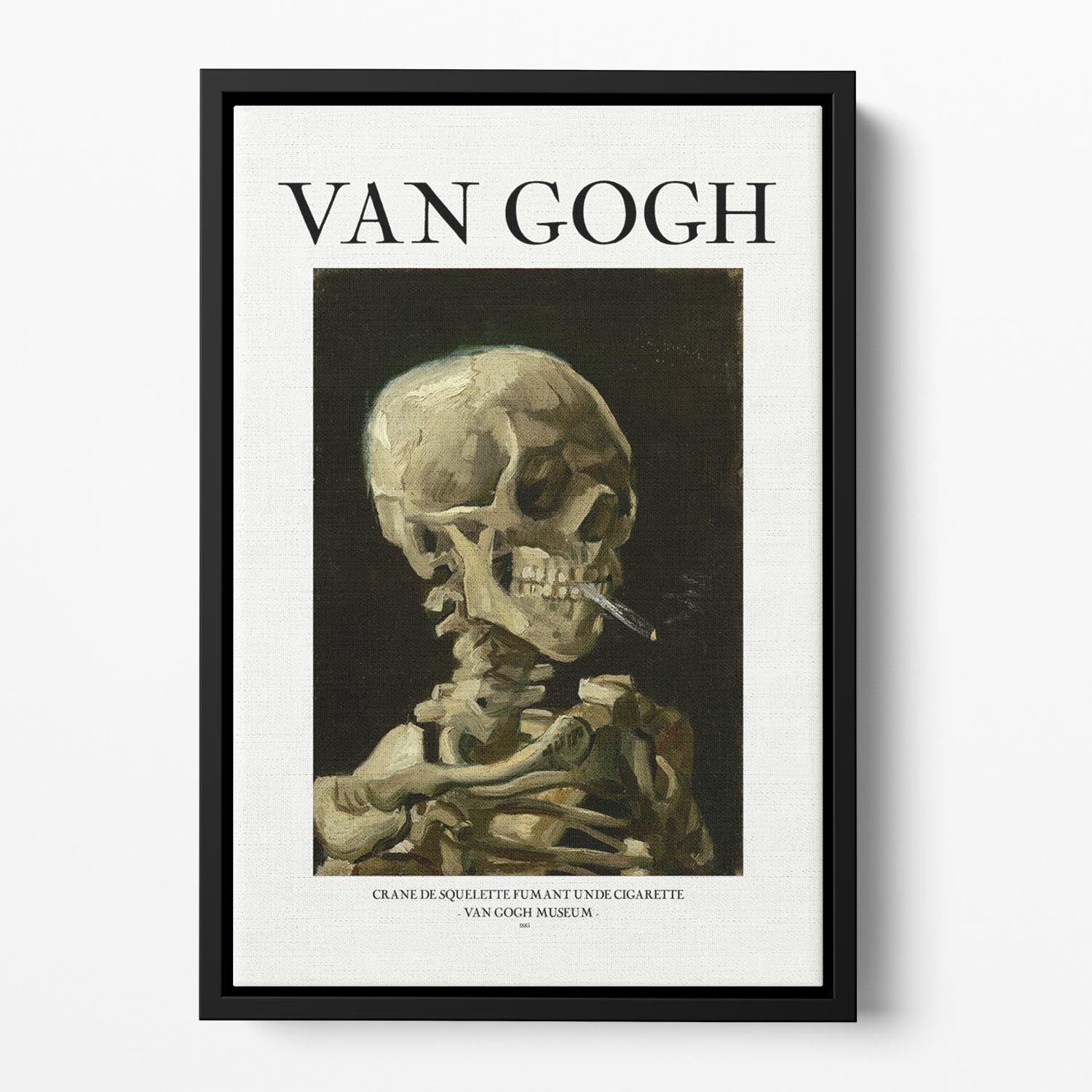 Head of a skeleton with a burning cigarette Titled Floating Framed Canvas - Canvas Art Rocks - 2