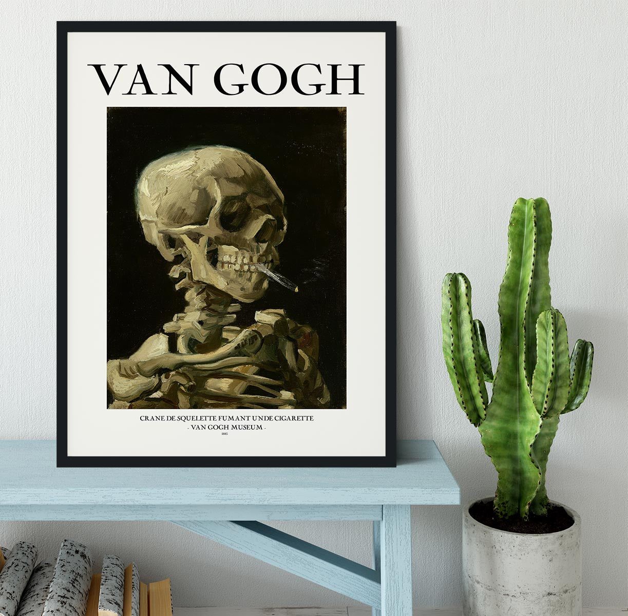 Head of a skeleton with a burning cigarette Titled Framed Print - Canvas Art Rocks - 2