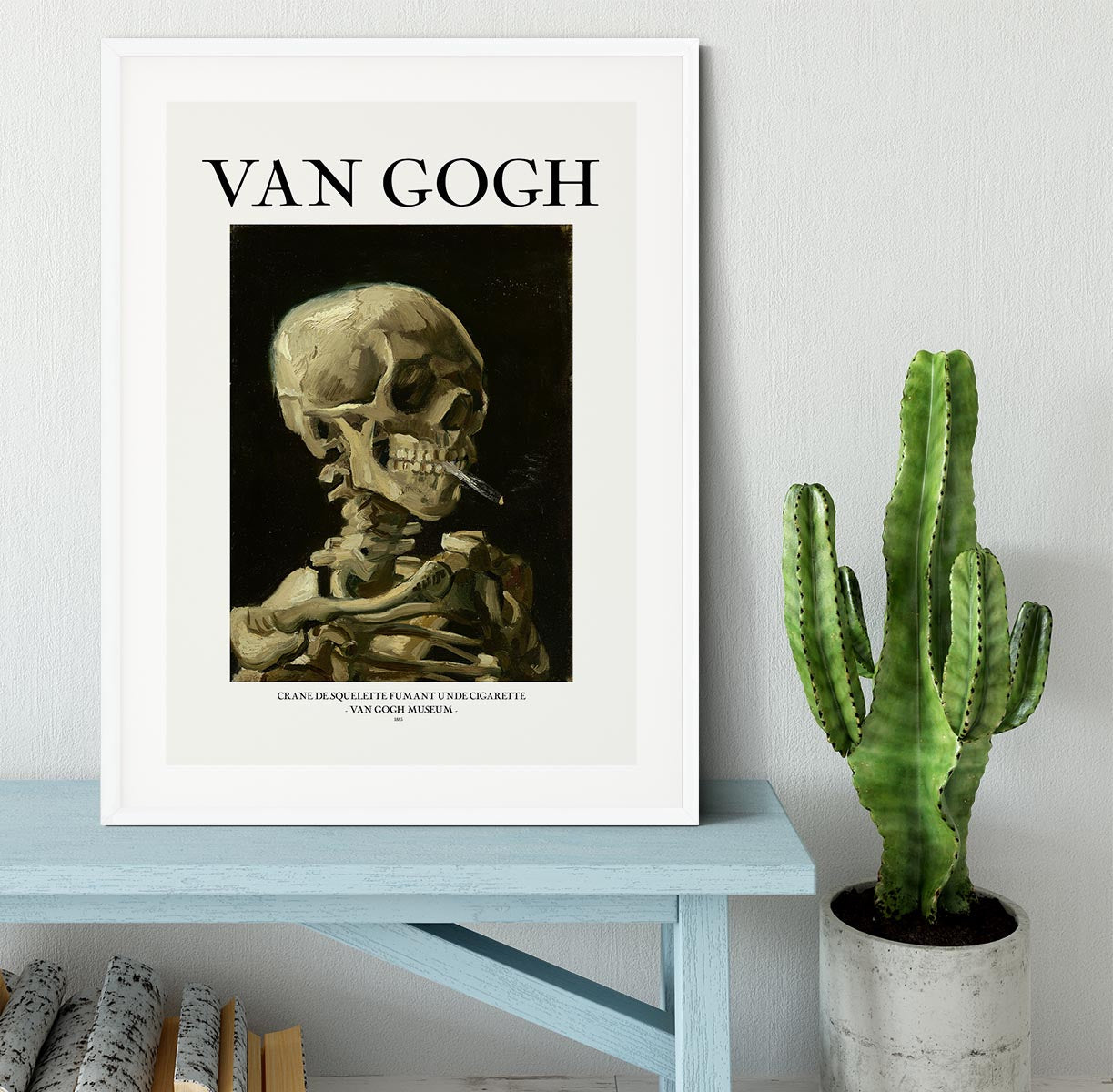 Head of a skeleton with a burning cigarette Titled Framed Print - Canvas Art Rocks - 5