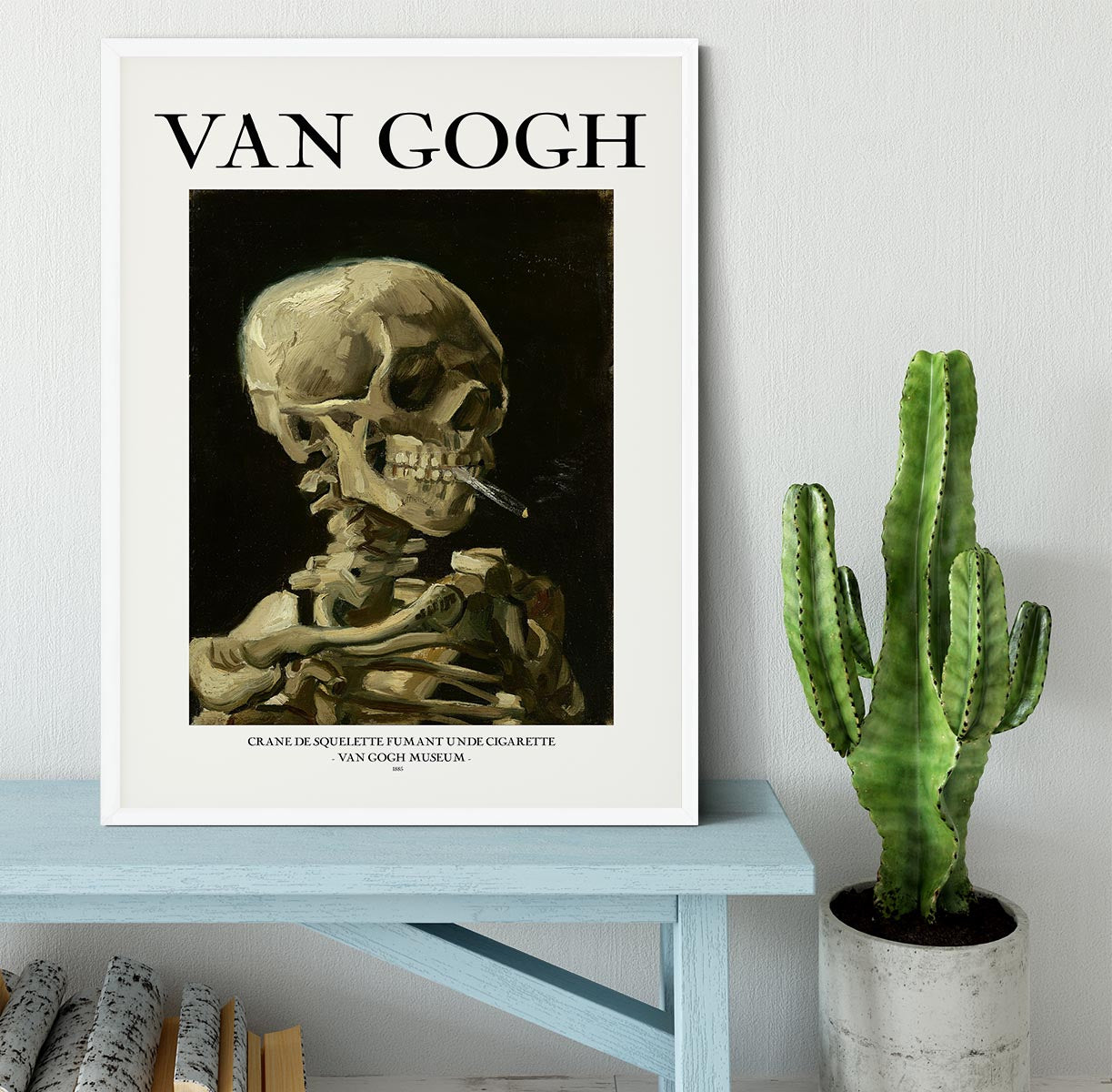 Head of a skeleton with a burning cigarette Titled Framed Print - Canvas Art Rocks -6