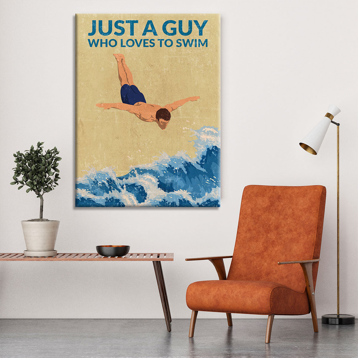 Just a Guy Who Loves To Swim blue Canvas Print or Poster - 1x - 6