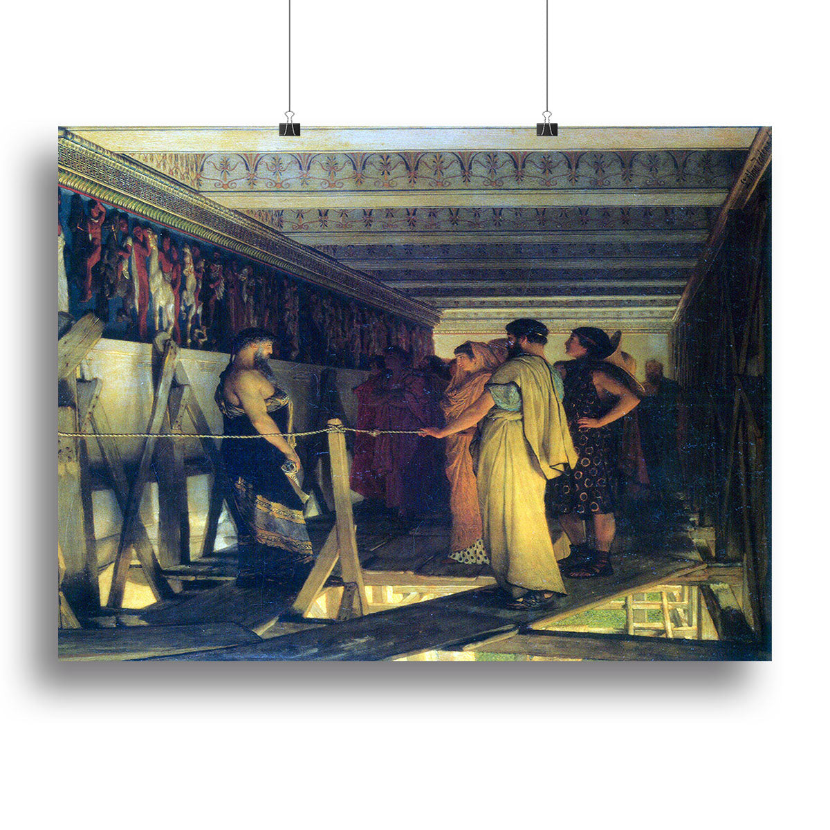 Phidias shows his friends from the Parthenon frieze detail by Alma Tadema Poster - Unframed