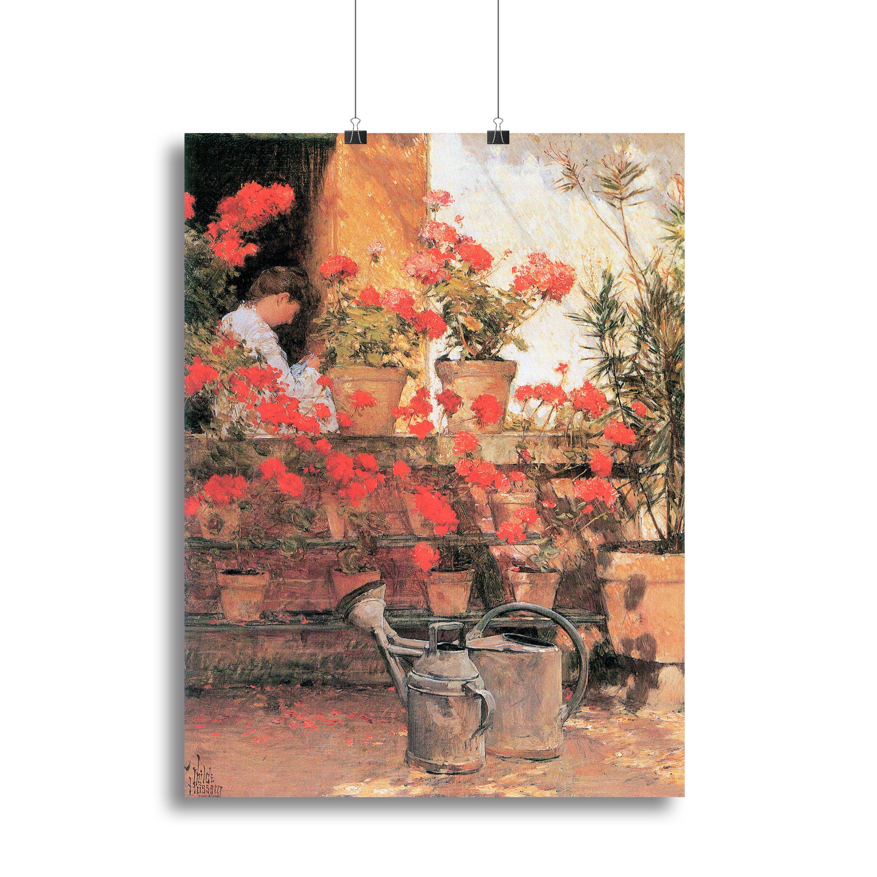 Red Geraniums by Hassam Poster - Unframed