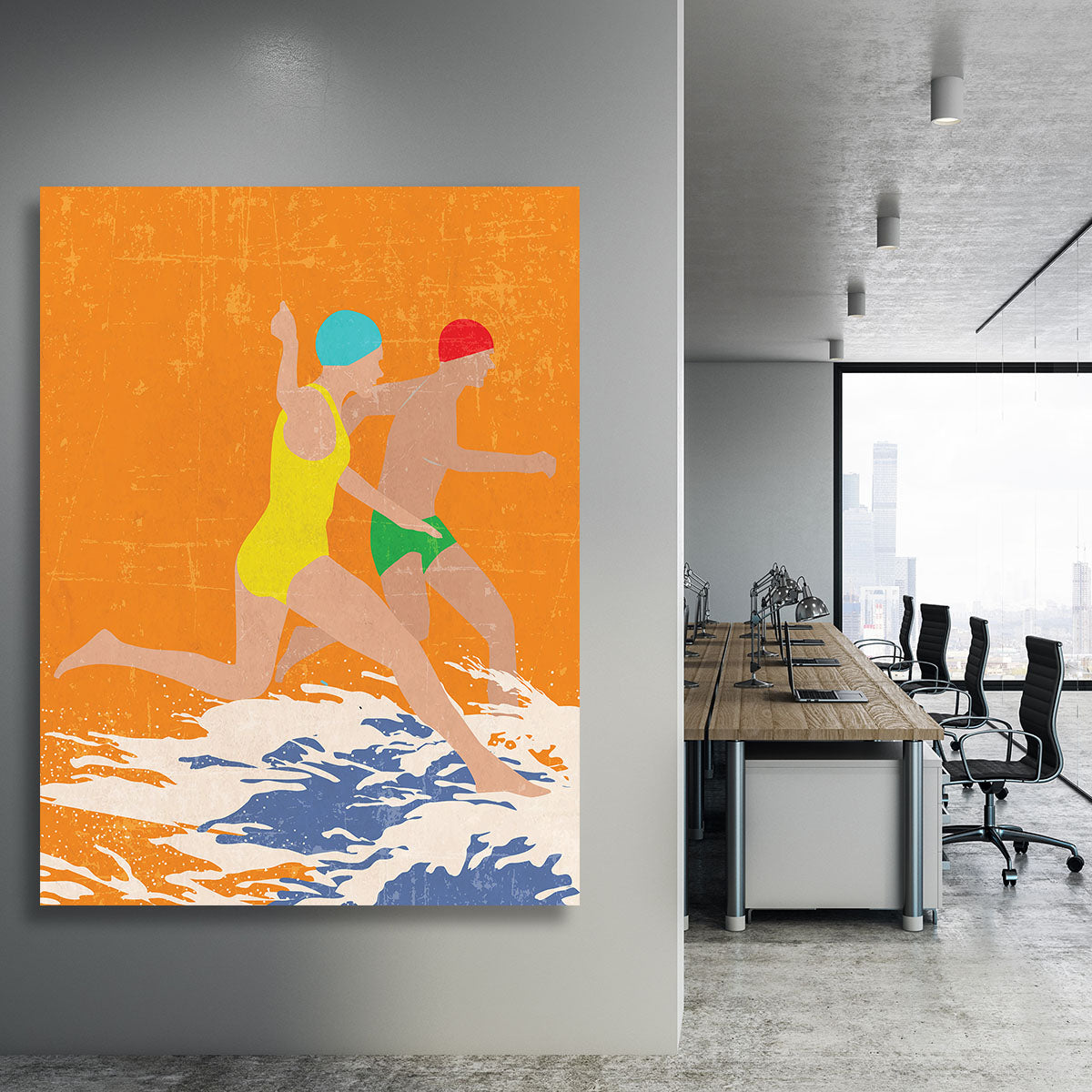 Running Swimmers orange Canvas Print or Poster - 1x - 3