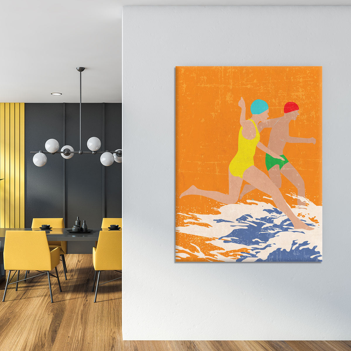 Running Swimmers orange Canvas Print or Poster - 1x - 4