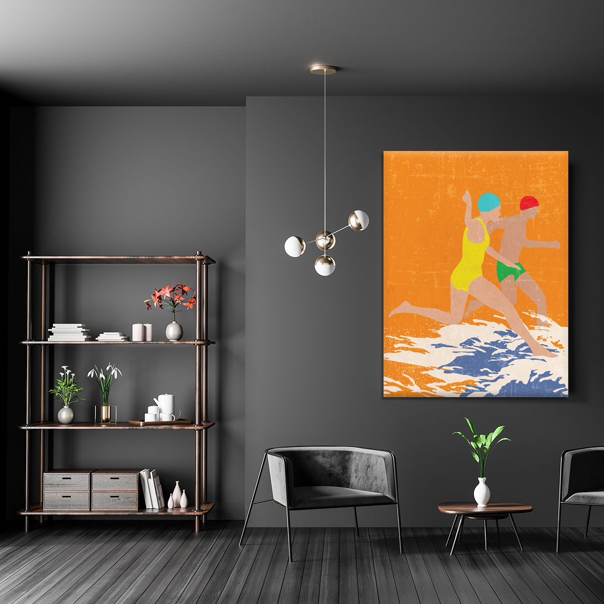Running Swimmers orange Canvas Print or Poster - 1x - 5