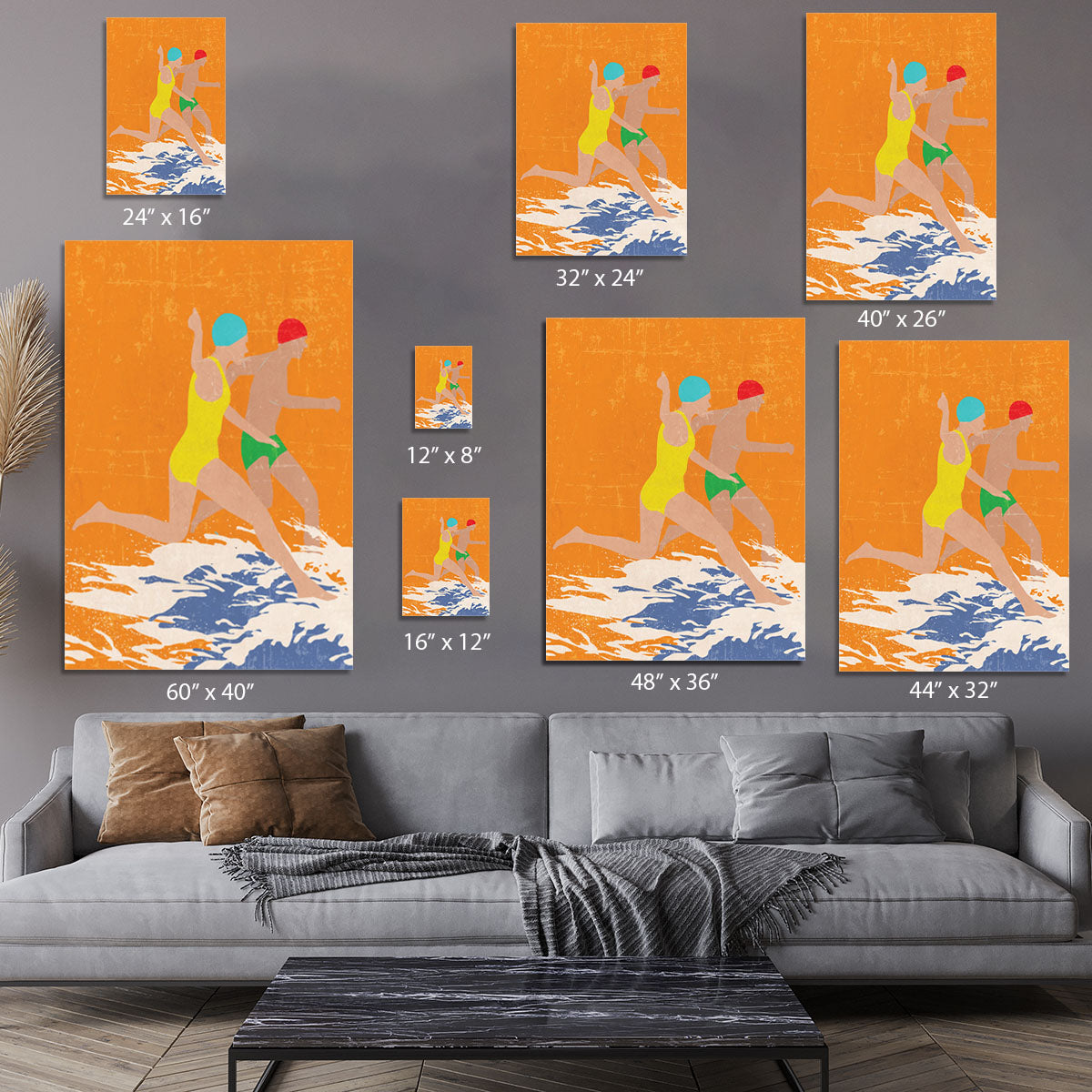 Running Swimmers orange Canvas Print or Poster - 1x - 7