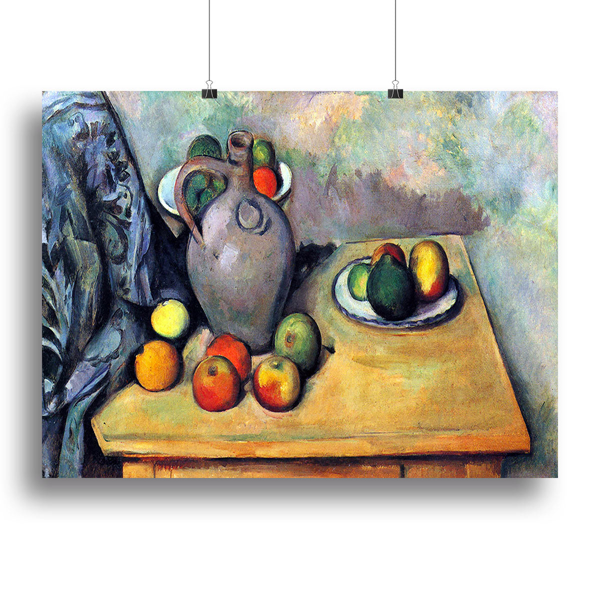 Still life pitcher and fruit on a table by Cezanne Poster - Unframed