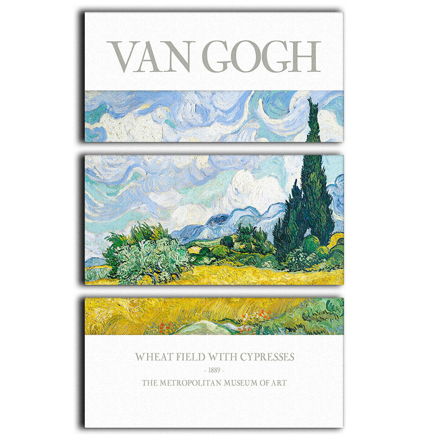 Wheat Field With Cypresses Titled 3 Split Panel Canvas Print - Canvas Art Rocks - 1