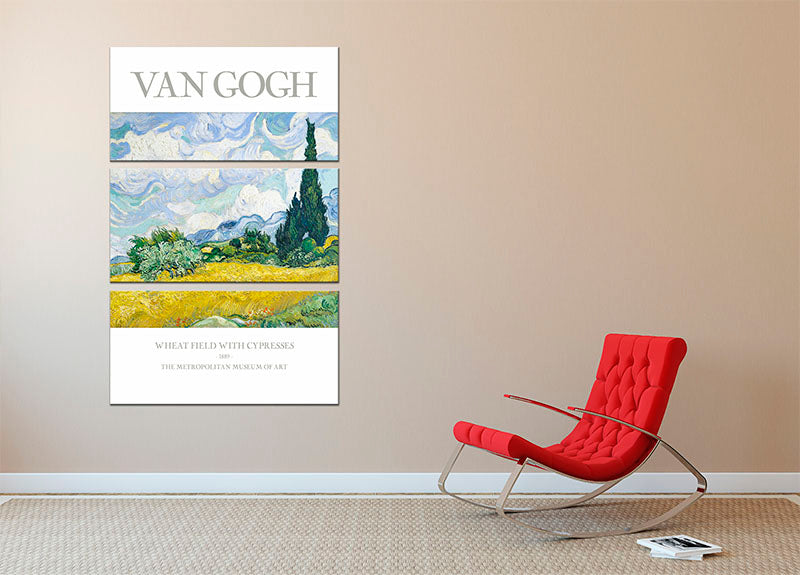Wheat Field With Cypresses Titled 3 Split Panel Canvas Print - Canvas Art Rocks - 2