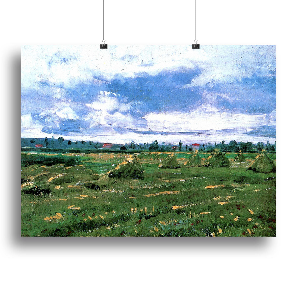 Wheat Fields with Stacks by Van Gogh Poster - Unframed