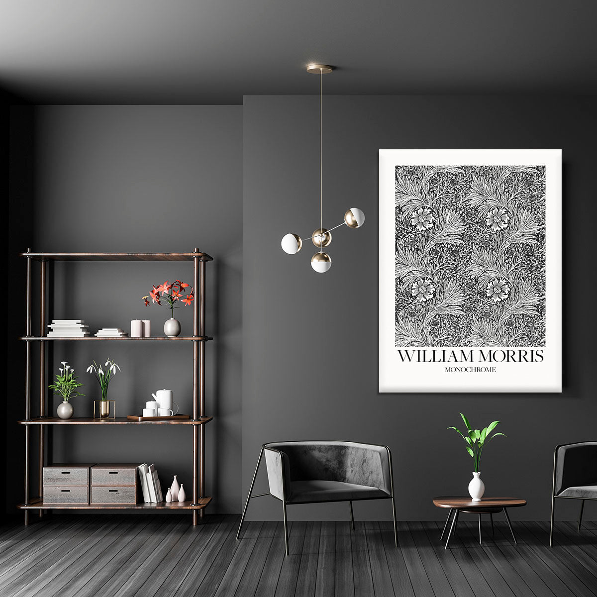 William Morris Marigold Monochrome Canvas Print or Poster - Canvas Art Rocks - 5