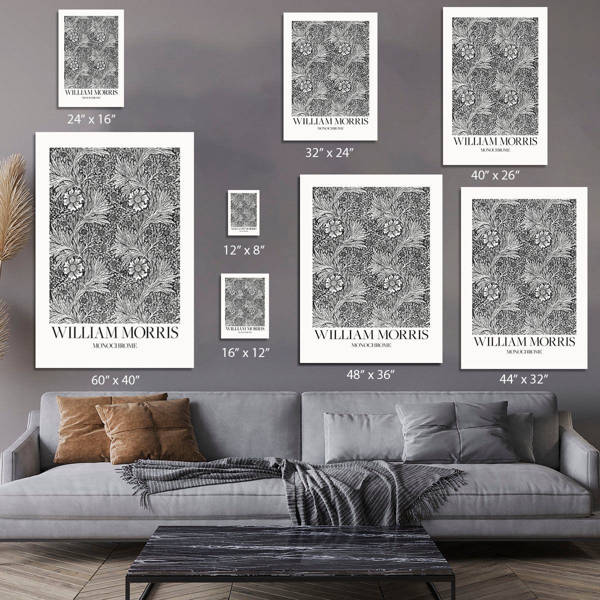 William Morris Marigold Monochrome Canvas Print or Poster - Canvas Art Rocks - 7
