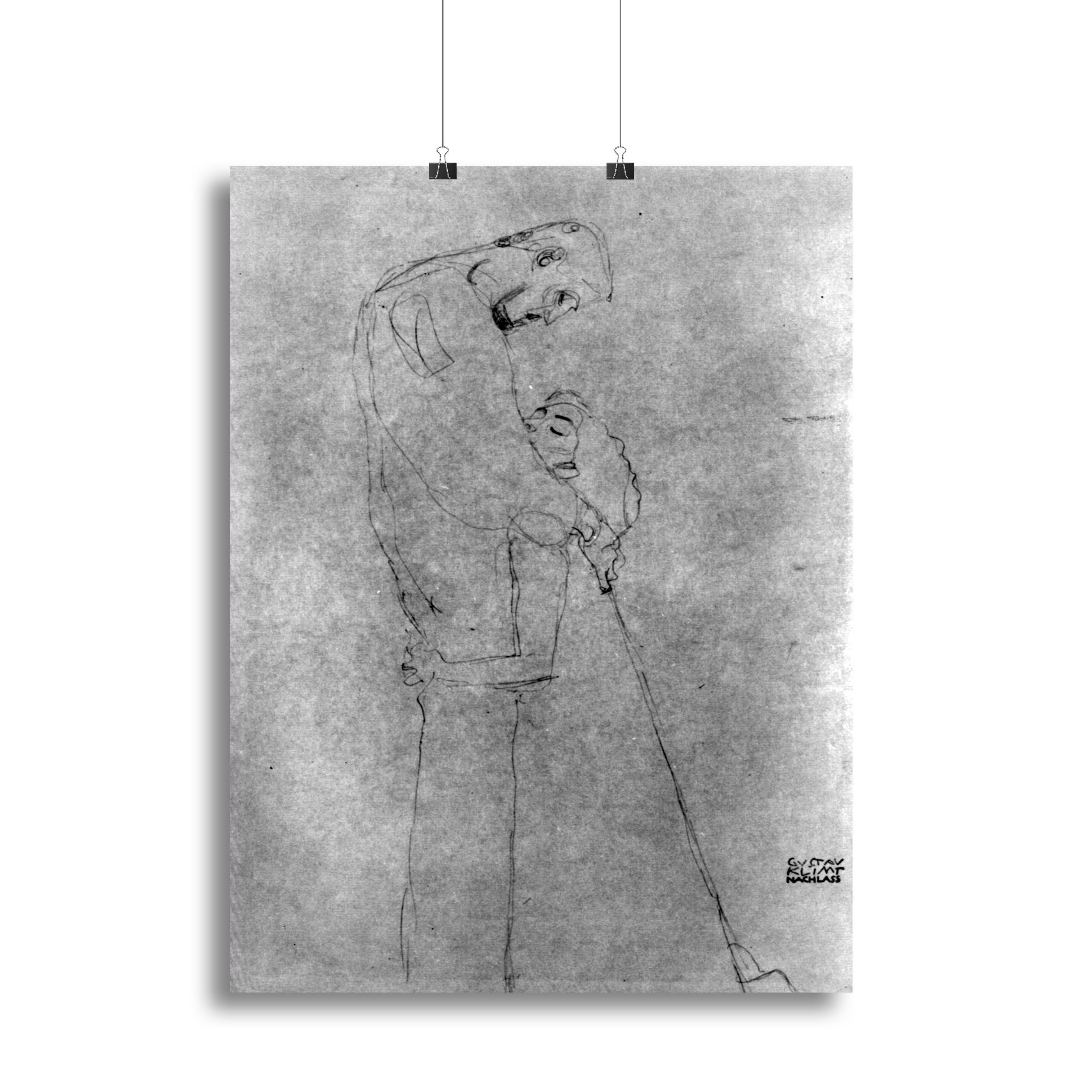 Woman and man standing in profile by Klimt Poster - Unframed
