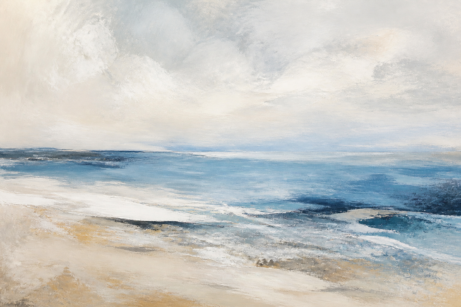 Abstract Coastal Horizon Blue Sand Floating Framed Canvas