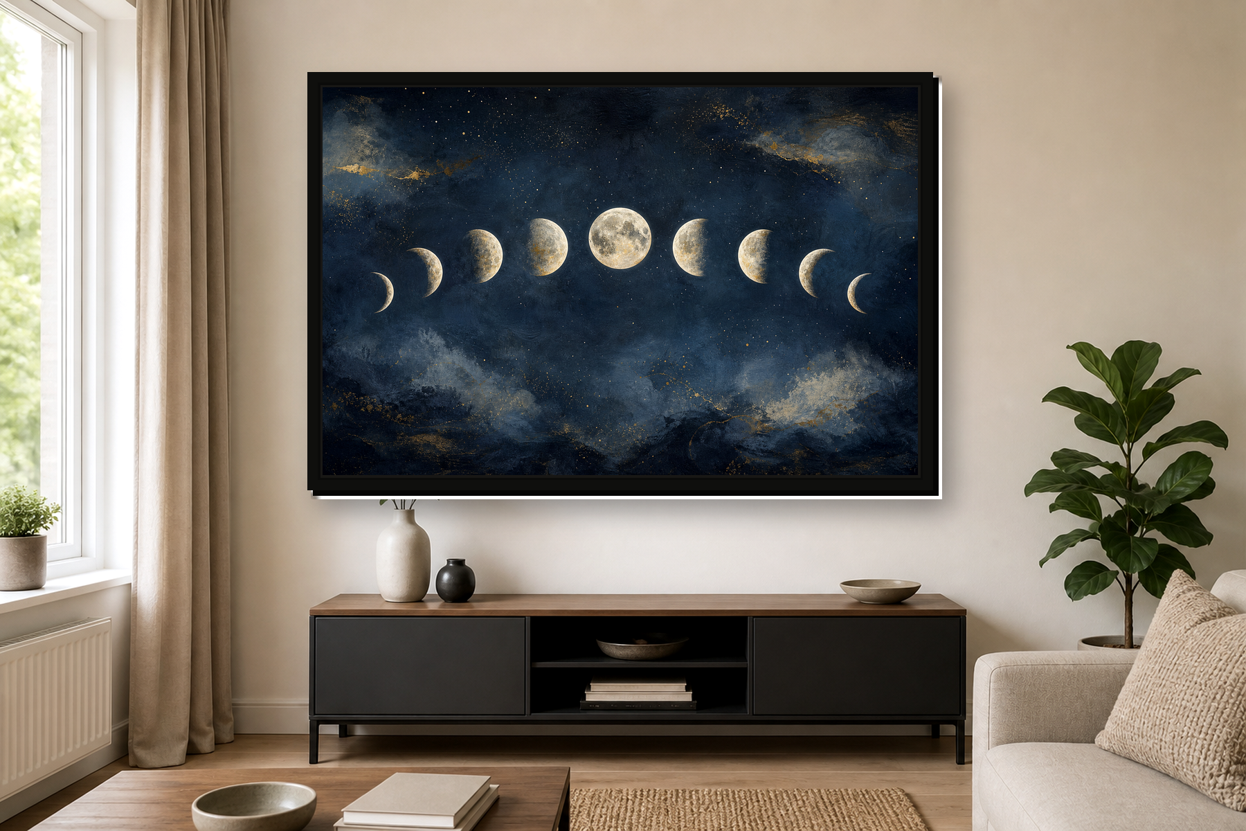 Celestial Moon Phase Abstract Floating Framed Canvas