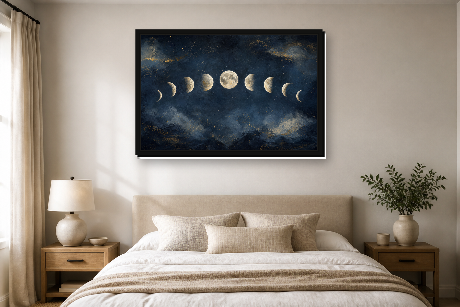 Celestial Moon Phase Abstract Floating Framed Canvas