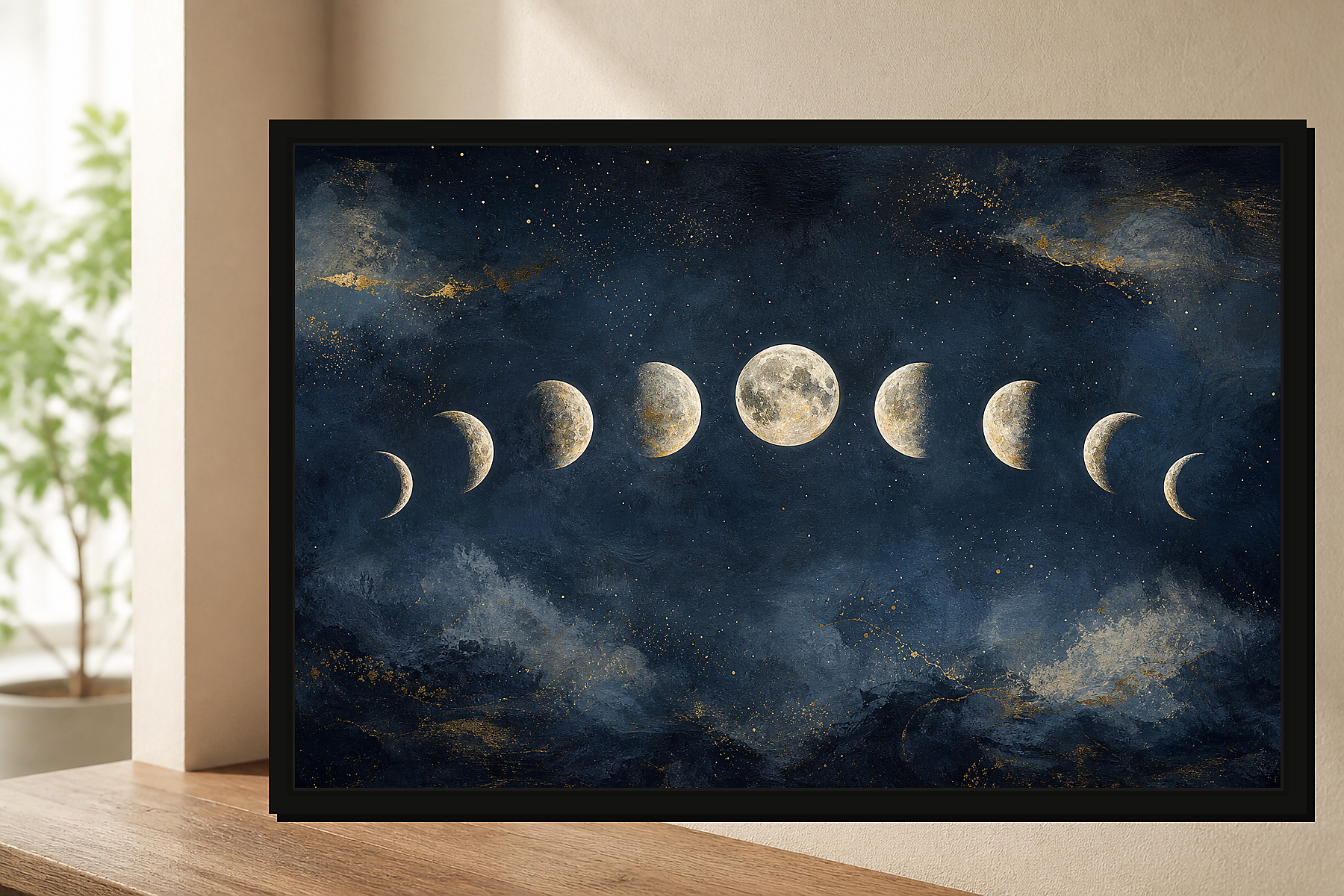 Celestial Moon Phase Abstract Floating Framed Canvas