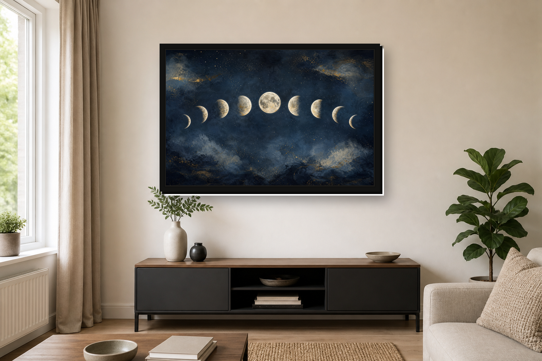 Celestial Moon Phase Abstract Floating Framed Canvas