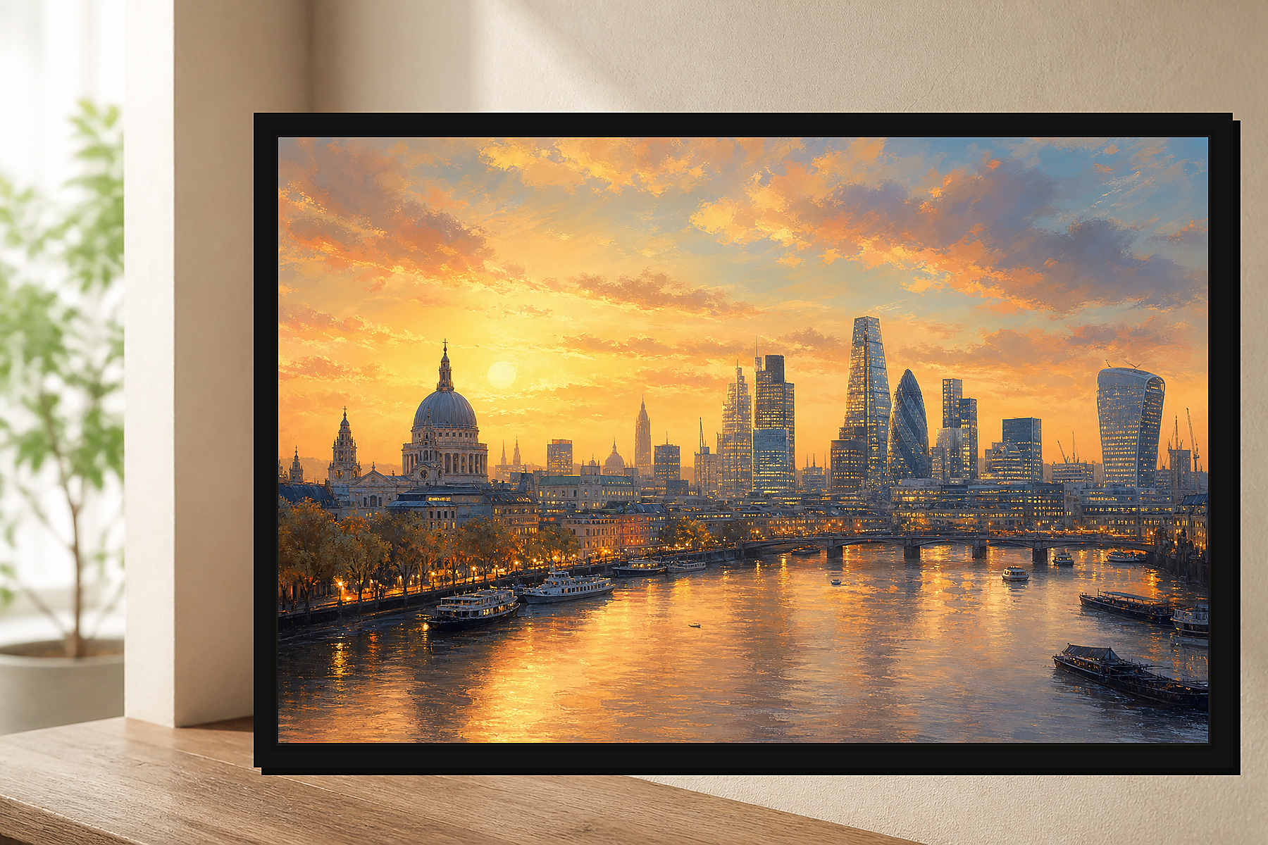 Golden Hour London Skyline Floating Framed Canvas
