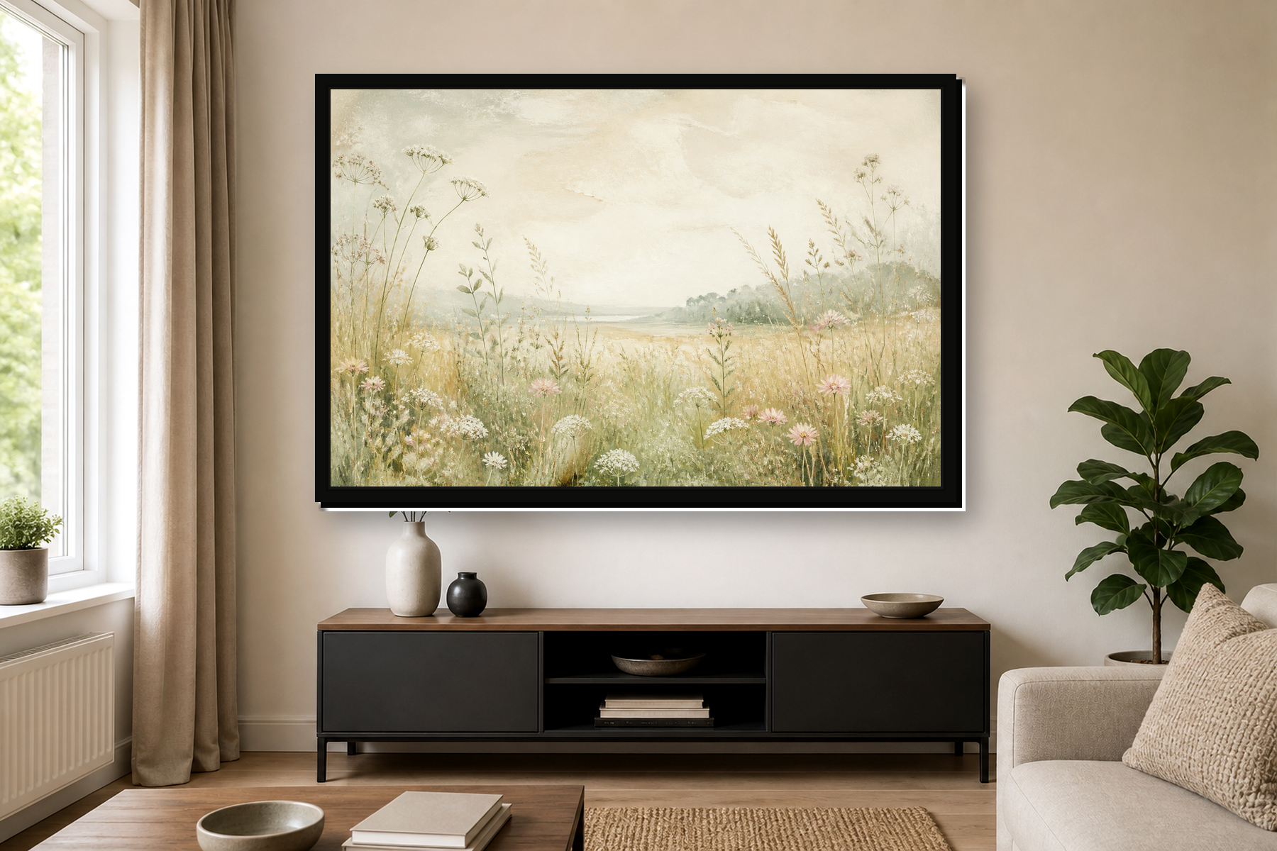 Japandi Wildflower Meadow Floating Framed Canvas