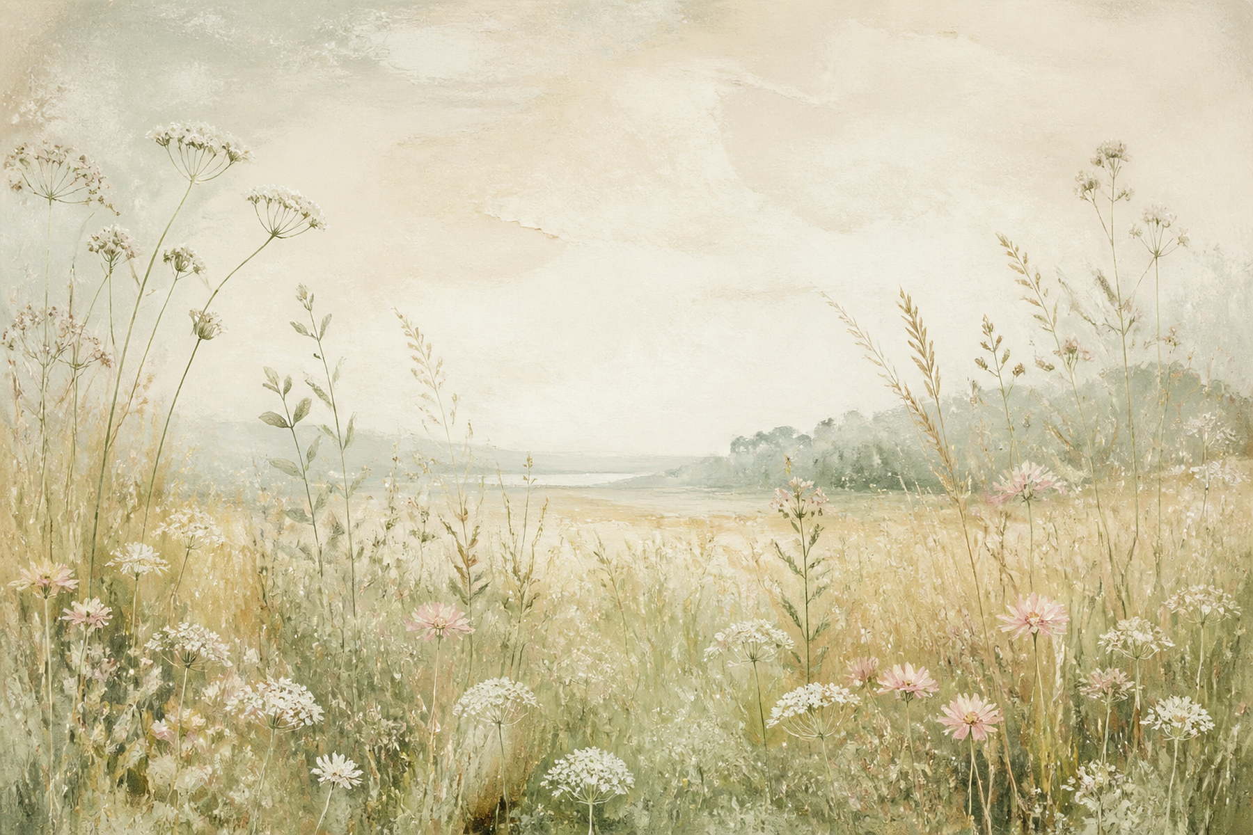 Japandi Wildflower Meadow Floating Framed Canvas