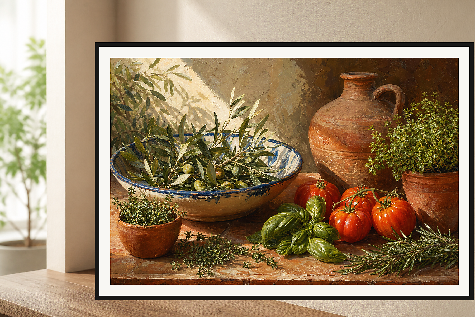 Mediterranean Kitchen Still Life Framed Print or Poster