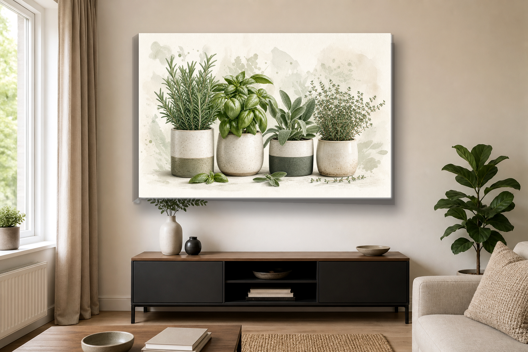 Sage Green Kitchen Herb Garden Canvas Print