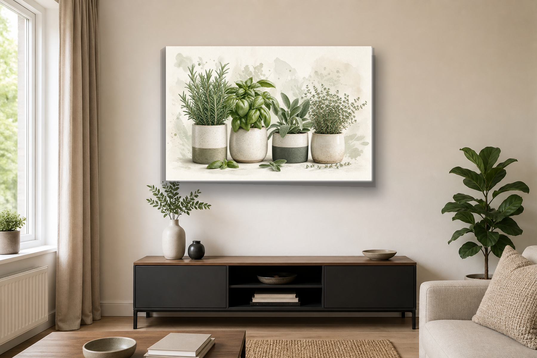 Sage Green Kitchen Herb Garden Canvas Print