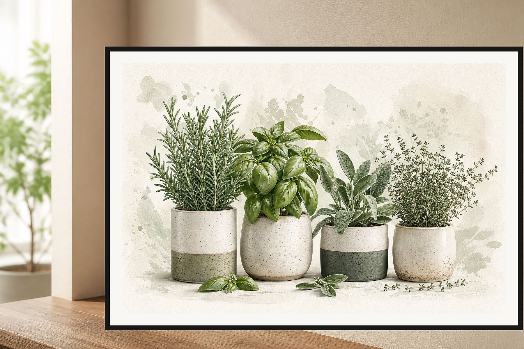 Sage Green Kitchen Herb Garden Framed Print or Poster