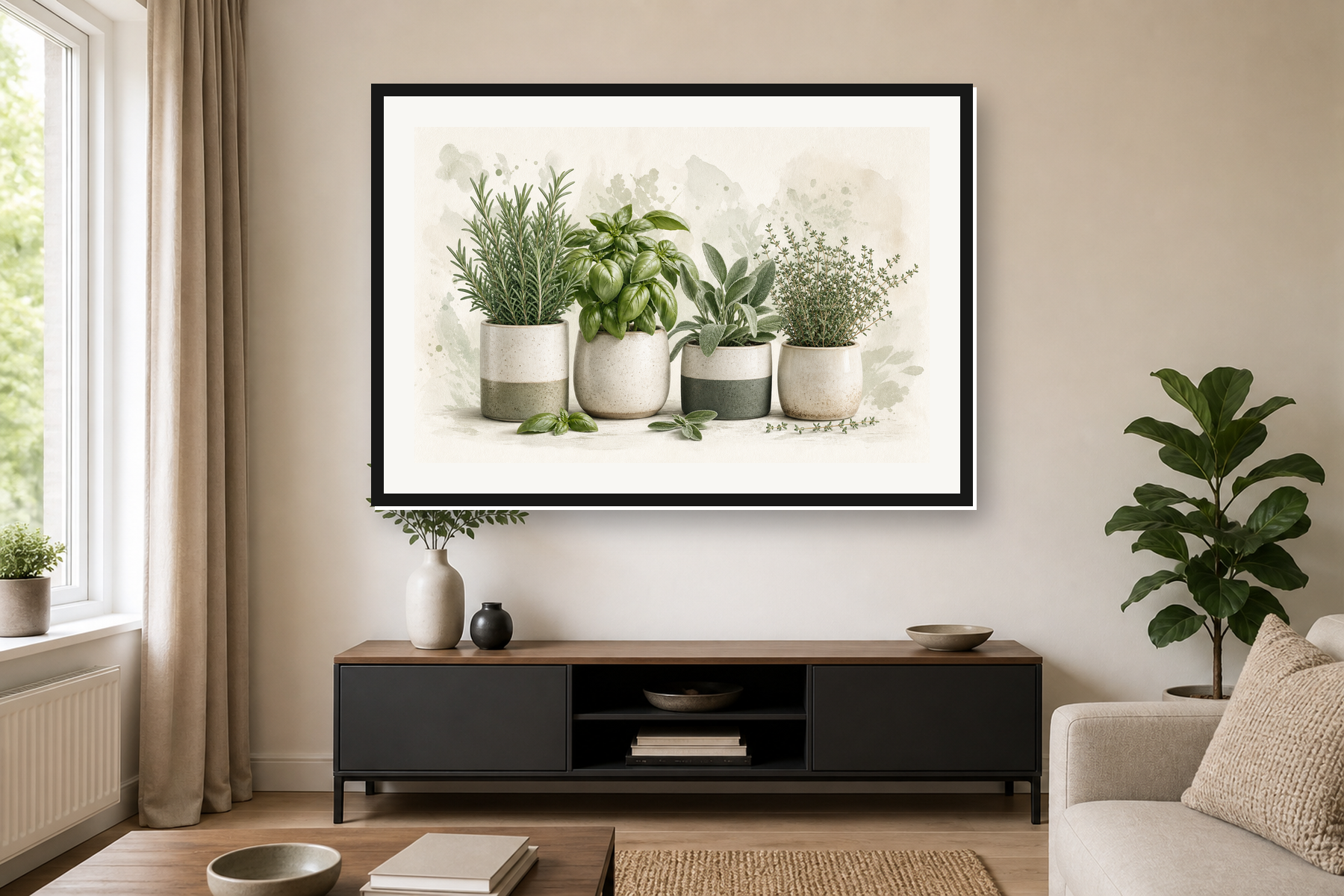 Sage Green Kitchen Herb Garden Framed Print or Poster