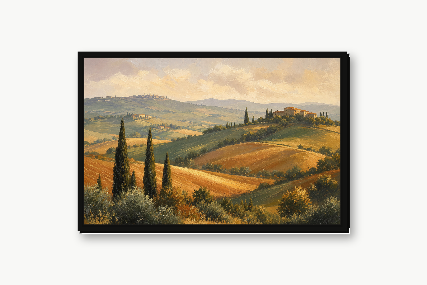 Tuscan Cypress Hills Landscape Floating Framed Canvas