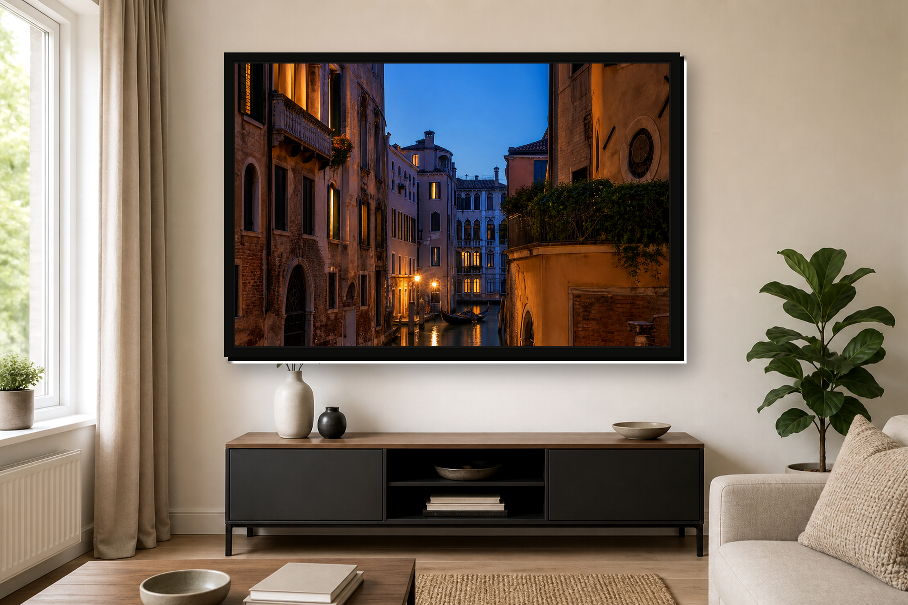 Venice Canal at Blue Hour Floating Framed Canvas