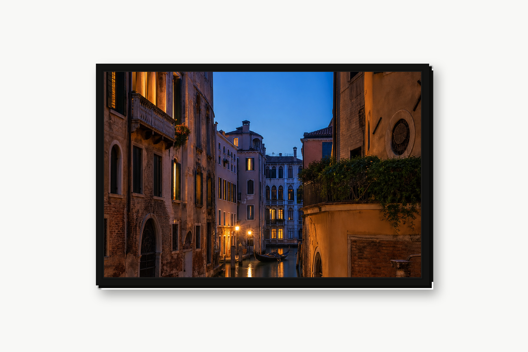Venice Canal at Blue Hour Floating Framed Canvas