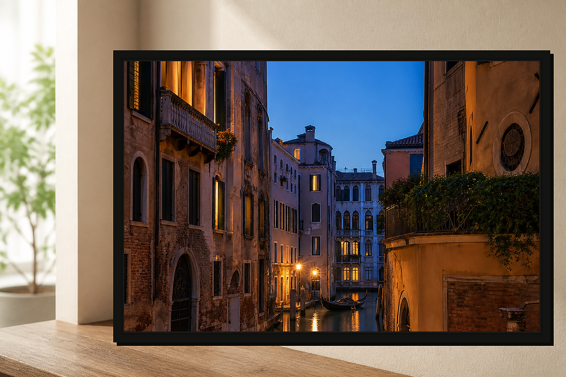Venice Canal at Blue Hour Floating Framed Canvas