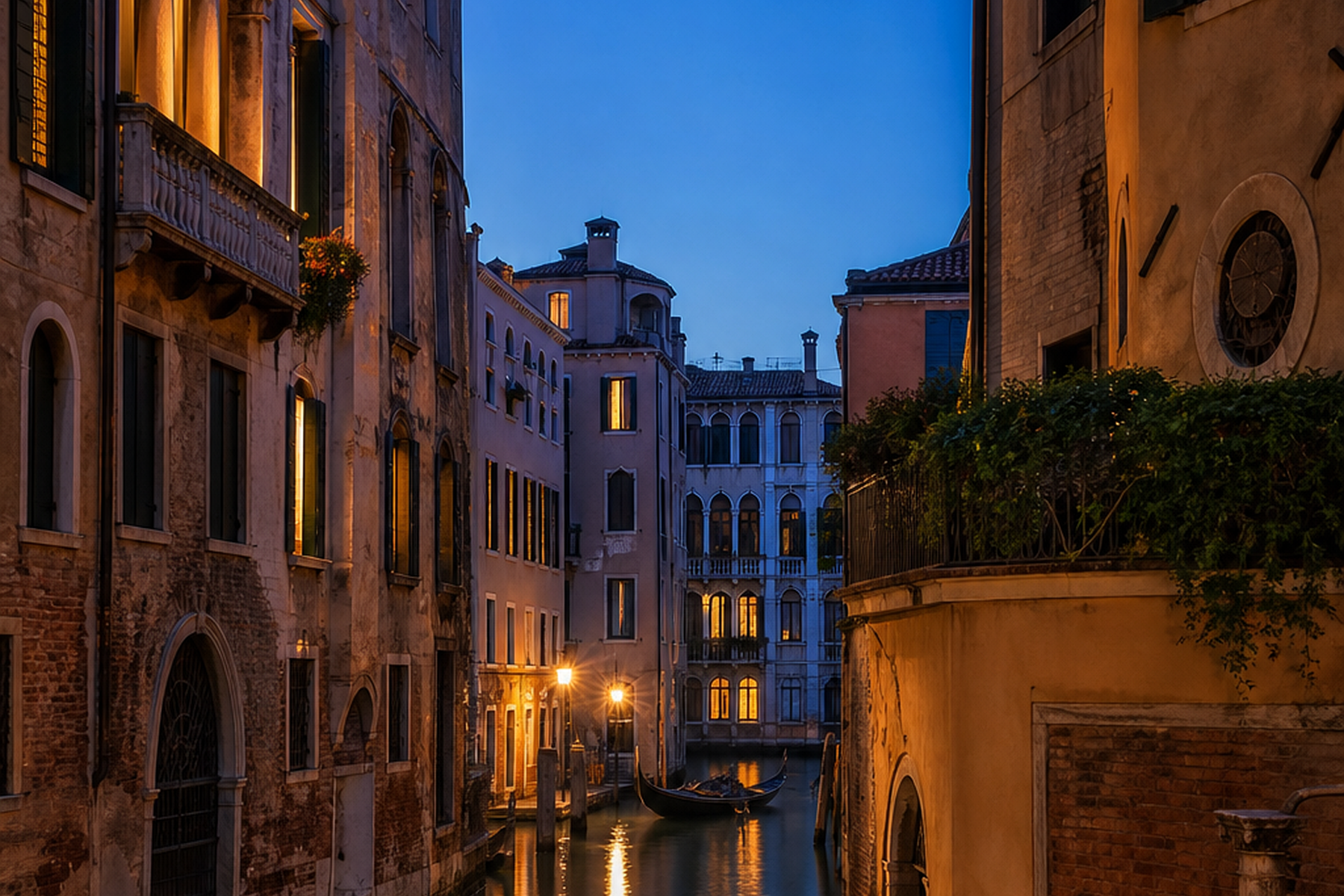 Venice Canal at Blue Hour Floating Framed Canvas