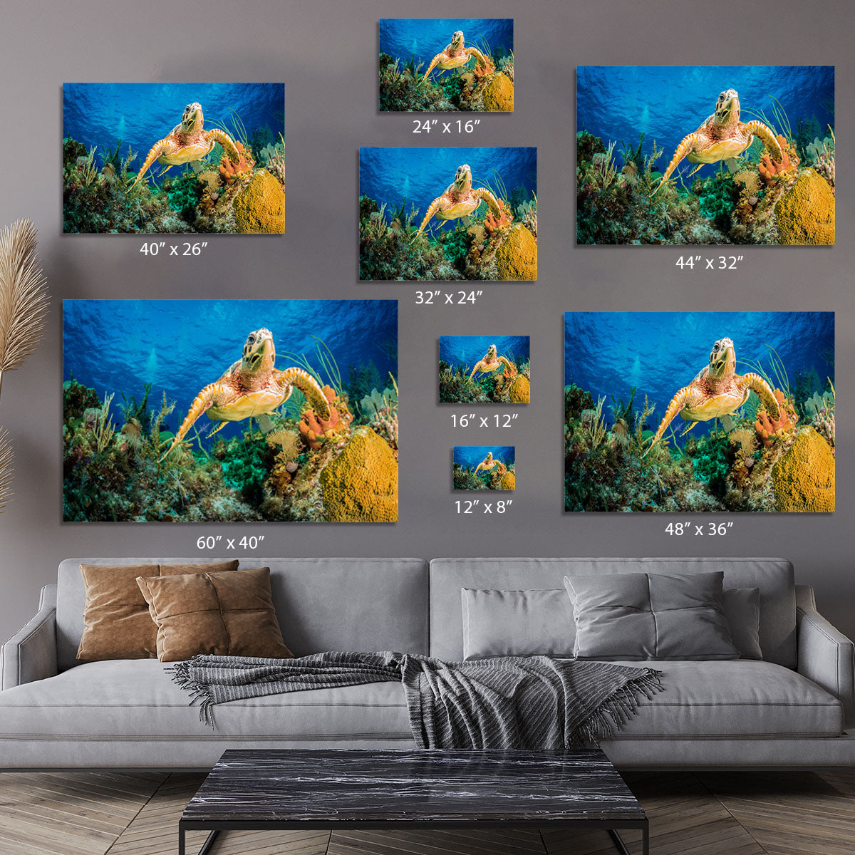Hawksbill Turtle Swimming Through Caribbean Reef Canvas Print or Poster - Canvas Art Rocks - 7